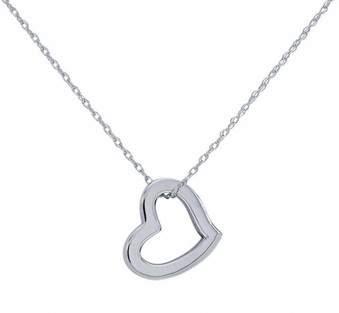 14K White Gold Open Heart Necklace