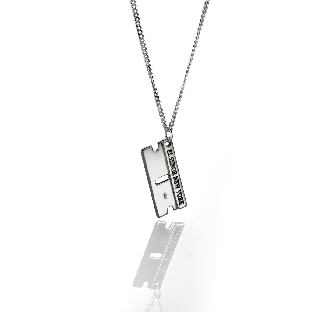 silver razor blade necklace