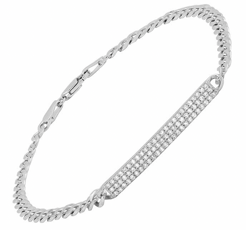 .925 Sterling Silver w/ Diamond Bar Link Bracelet
