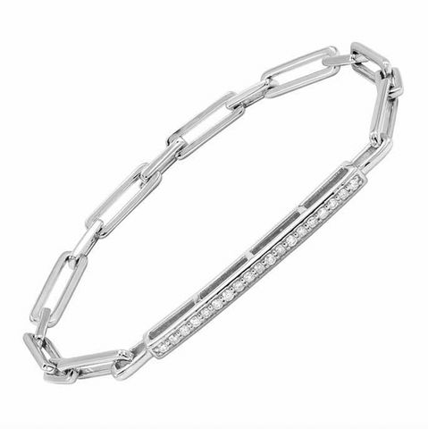.925 Sterling Silver Diamond Bar Bracelet