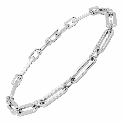 .925 Sterling Silver Diamond Links Chain Bracelet