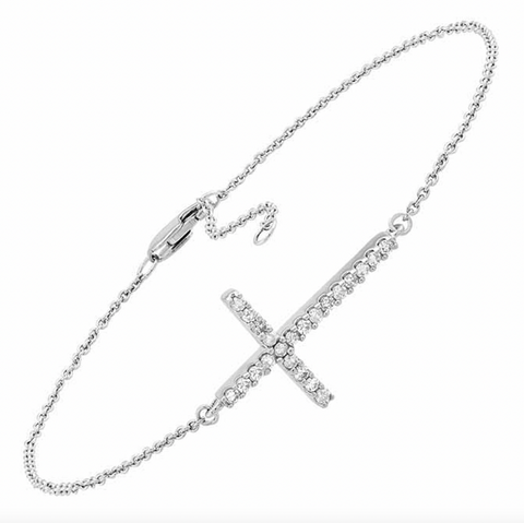 .925 Sterling Silver Diamond Cross Bracelet