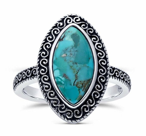 .925 Sterling Silver Turquoise Filigree Ring