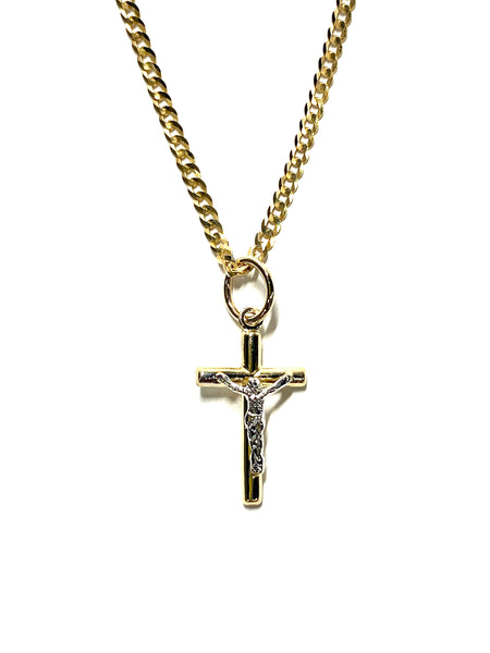2 Tone ‘Mini’ Puffy Crucifix 14k Solid Gold