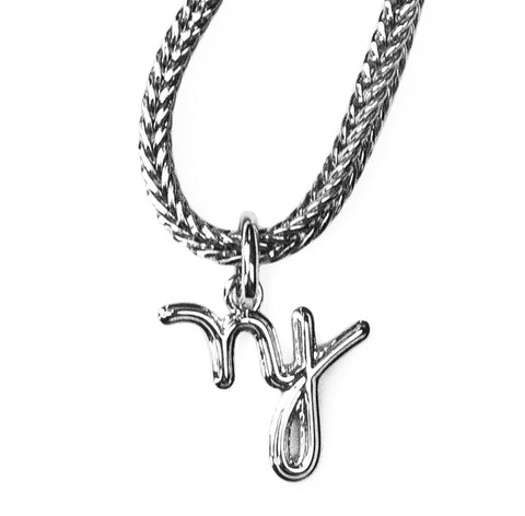 'ny' Pendant rhodium plated