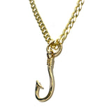 Fish Hook Pendant 14K Solid Gold